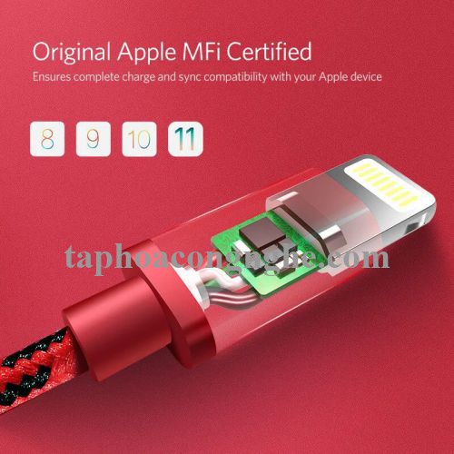 Ugreen 40478 0.5M màu Đỏ Cáp Lightning sạc + truyền dữ liệu cho iPhone US247 30040478